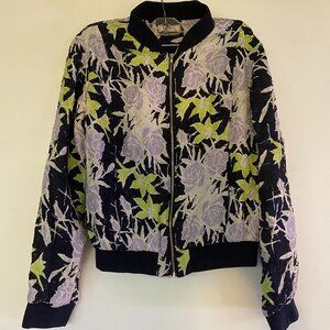 Nina Ricci crushed silk bomber jacket with floral print and pockets